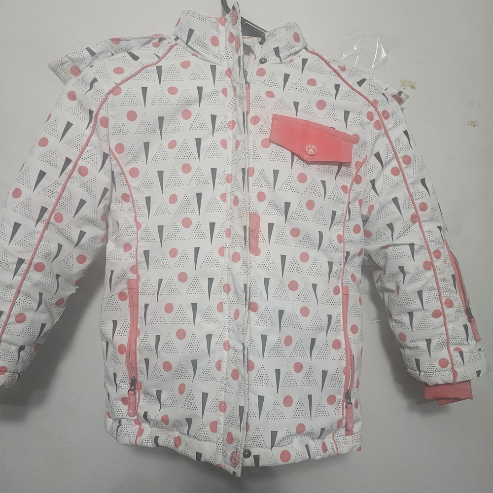Geometric Pattern Kids Puffer Jacket - Pink & White
